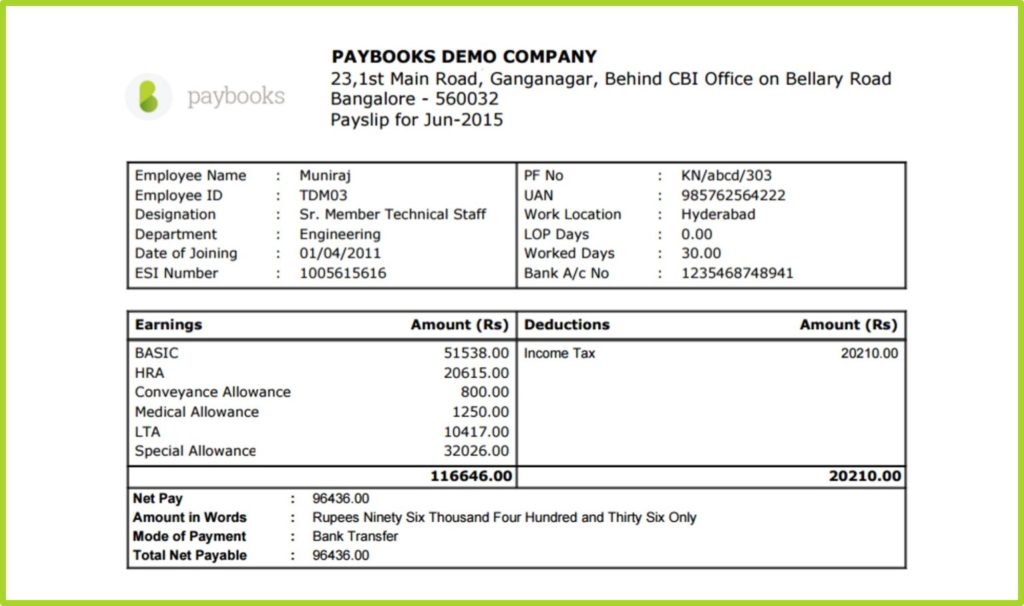 Payroll terms with abbreviations shown in a payslip