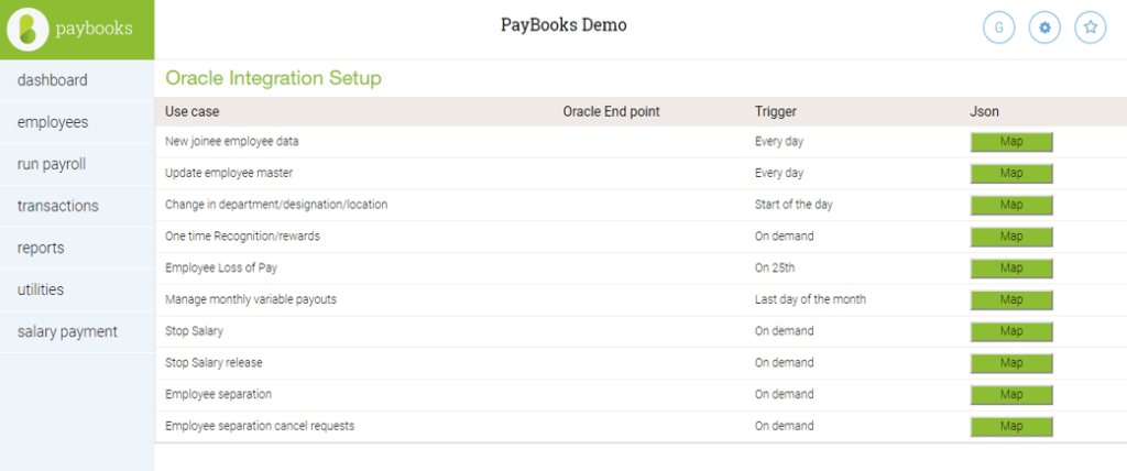 Sync with Oracle settings page in Paybooks